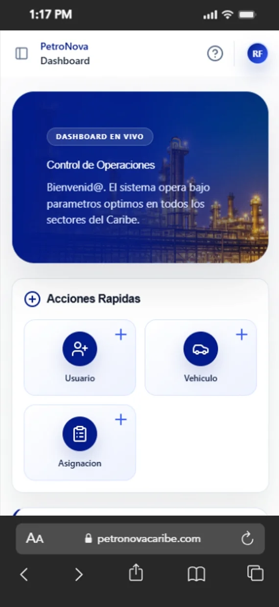 Vista movil del sistema Petro Nova Caribe